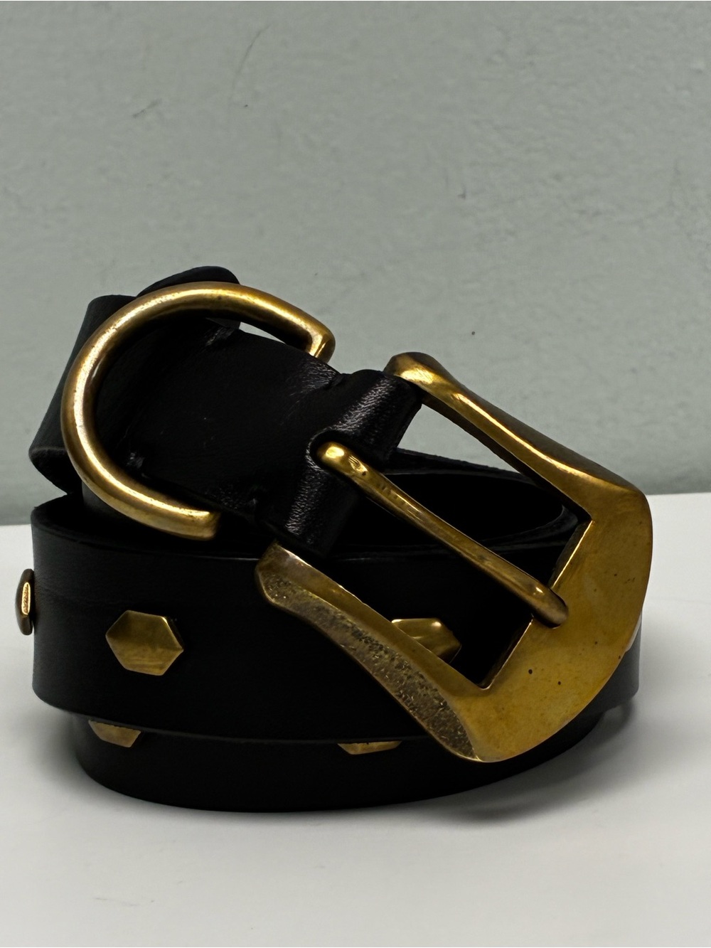 John Varvatos Western Brass Studded Leather Belt Size 30